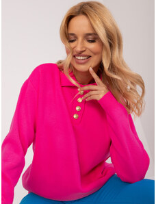 Fashionhunters Fluo růžový oversize svetr s ozdobnými knoflíky