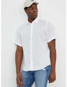 Lněná košile BOSS bílá barva, regular, s klasickým límcem, 50515156