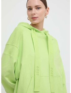 Bavlněná mikina Boss Orange dámská, zelená barva, s kapucí, hladká