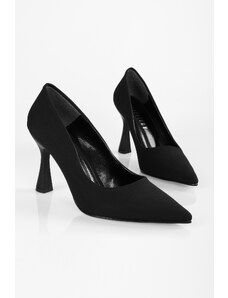 Shoeberry Women's Magda Black Matte Satin Heeled Shoes Stiletto