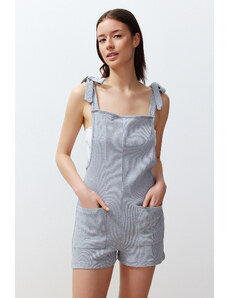 Trendyol Gray Melange Cotton Tie and Pocket Detail Waffle Knitted Jumpsuit