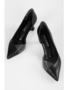 Shoeberry Women's Millie Black Skin Transparent Detailed Heeled Shoes Stiletto