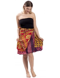Indie Krátká zavinovací sukně INAAYA růžovo-žlutá II.
