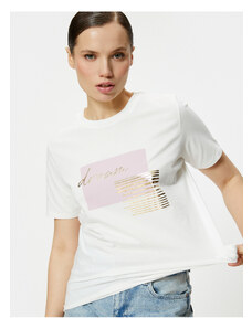 Koton Motto Printed T-Shirt Crew Neck Short Sleeve Cotton Standard Fit