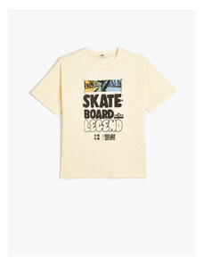 Koton T-Shirt Skateboarding Theme Printed Back Short Sleeve Crew Neck Cotton