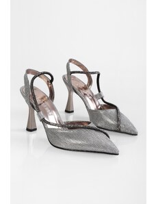 Shoeberry Women's Jammy Platinum Silvery Stone Heel Shoes Stiletto