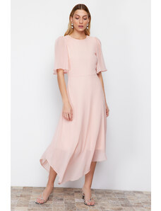 Trendyol Powder Asymmetrical Skirt Chiffon Lined Midi Woven Dress