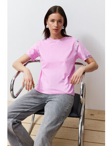 Trendyol Pink Leafy Loose/Comfortable Pattern Knitted T-Shirt