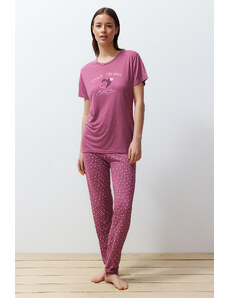 Trendyol Pale Pink Heart Knitted Pajamas Set