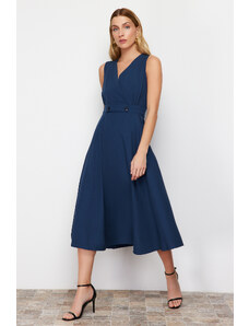 Trendyol Navy Blue A-Line Double Breasted Collar Button Detailed Woven Midi Dress