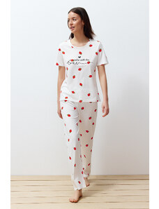 Trendyol Ecru Cotton Strawberry Patterned Knitted Pajamas Set