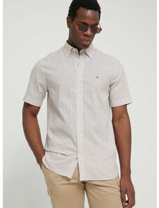 Košile z kašmírové směsi Tommy Hilfiger béžová barva, regular, s límečkem button-down, MW0MW34599