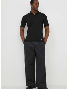 Polo triko s příměsí hedvábí Calvin Klein černá barva