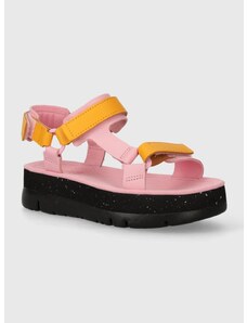 Kožené sandály Camper Oruga Up dámské, růžová barva, na platformě, K201037.033