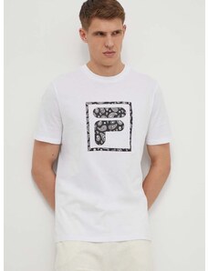 Bavlněné tričko Fila Longyan bílá barva, s potiskem, FAM0681