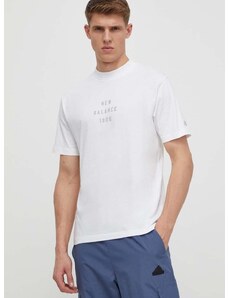 Bavlněné tričko New Balance MT41519WT bílá barva, s potiskem, MT41519WT