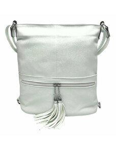 Bella Belly Stylový perleťově bílý kabelko-batoh 2v1 s třásněmi