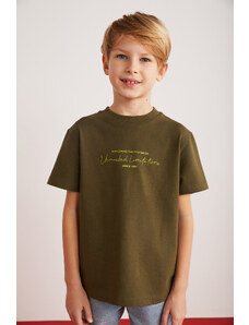 GRIMELANGE Rune Boy's 100% Cotton Short Sleeve Piece Printed Crew Neck Khaki T-shirt