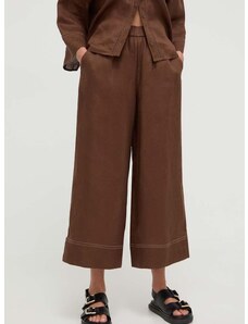 Plátěné kalhoty Max Mara Leisure hnědá barva, široké, high waist