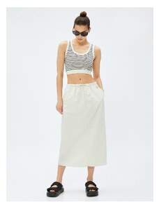 Koton Parachute Skirt Midi with Pocket Detail, Elastic Waist, Stopper