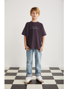 GRIMELANGE Rune Boy's 100% Cotton Short Sleeve Piece Printed Crew Neck Plum T-shirt