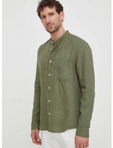 Lněná košile Marc O'Polo zelená barva, regular, se stojáčkem