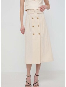 Bavlněná sukně Twinset béžová barva, midi, áčková