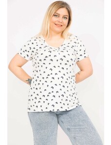 Şans Women's White Plus Size Blouse with Buttons and Front Buttons, Short Sleeves