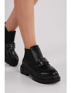 Shoeberry Women's Tastor Black Buckle Boots Loafer Black Skin