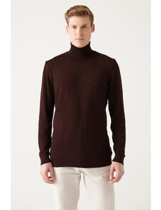 Avva Men's Burgundy Full Turtleneck Wool Blended Regular Fit Knitwear Sweater