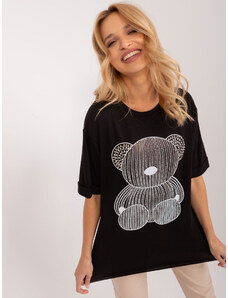 Fashionhunters Černé oversize tričko s aplikací medvídka