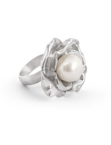 Klára Bílá Jewellery Dámský stříbrný prsten Rosa s perlou 41 (13,0mm), Barva perly: Bílá
