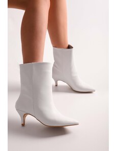 Shoeberry Women's Kerry White Skin Short Heel Boots White Skin