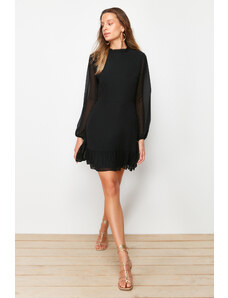 Trendyol Black A-line Ruffle Detail Stand Collar Mini Lined Chiffon Woven Dress
