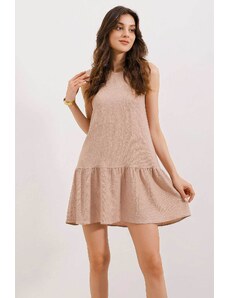 Bigdart 2344 Flared Knitted Summer Dress - Biscuit