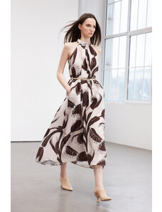 Trendyol Limited Edition Brown Floral Straight Cut Maxi Woven Dress