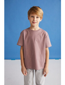 GRIMELANGE Fae Boy 100% Cotton Short Sleeve Crew Neck Plum / Gray / White T-shirt