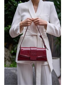 Madamra Claret Red Patent Leather Women's Diana Cover Rectangular Women's Bag -