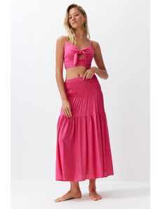 Trendyol Fuchsia Woven Tie Blouse Skirt Set