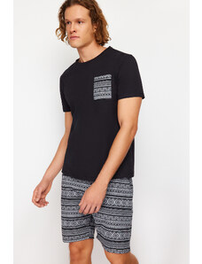 Trendyol Black Regular Fit Ethnic Patterned Knitted Shorts Pajamas Set