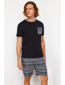 Trendyol Black Regular Fit Ethnic Patterned Knitted Pajamas Set