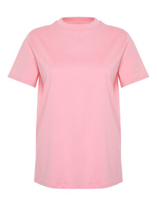 Trendyol Curve Pink Collar Ribbed Boyfriend Knitted T-shirt