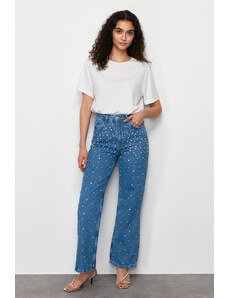 Trendyol Blue Stone Detailed High Waist Wide Leg Jeans