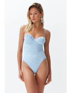 Trendyol Blue V-Neck Tie Regular Swimsuit