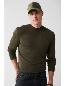 Avva Men's Khaki Knitwear Sweater High Crew Neck Viscose Regular Fit