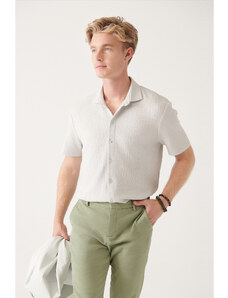 Avva Men's Gray Knitted Jacquard Classic Collar Cotton Short Sleeve Regular Fit Shirt