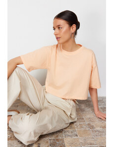 Trendyol Premium Peach 100% Cotton Basic Crop Knitted T-Shirt