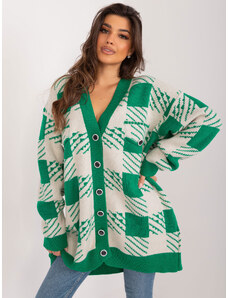 Fashionhunters Zelený a béžový oversize svetr s geometrickým vzorem