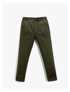 Koton Fabric Carrot Trousers with Button Detail and Pockets