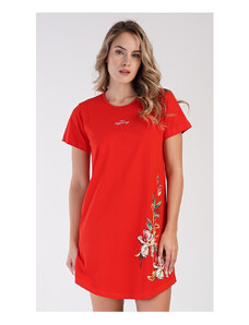Vienetta Dámská noční košile s krátkým rukávem Alenka, barva červená, 100% bavlna